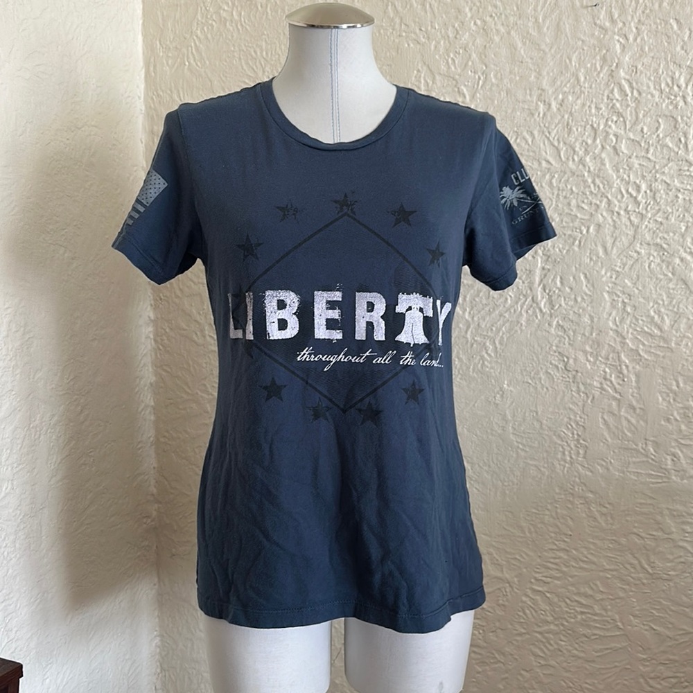 Grunt Style Blue Liberty Throughout All The Land T-Shirt American Flag Bell L